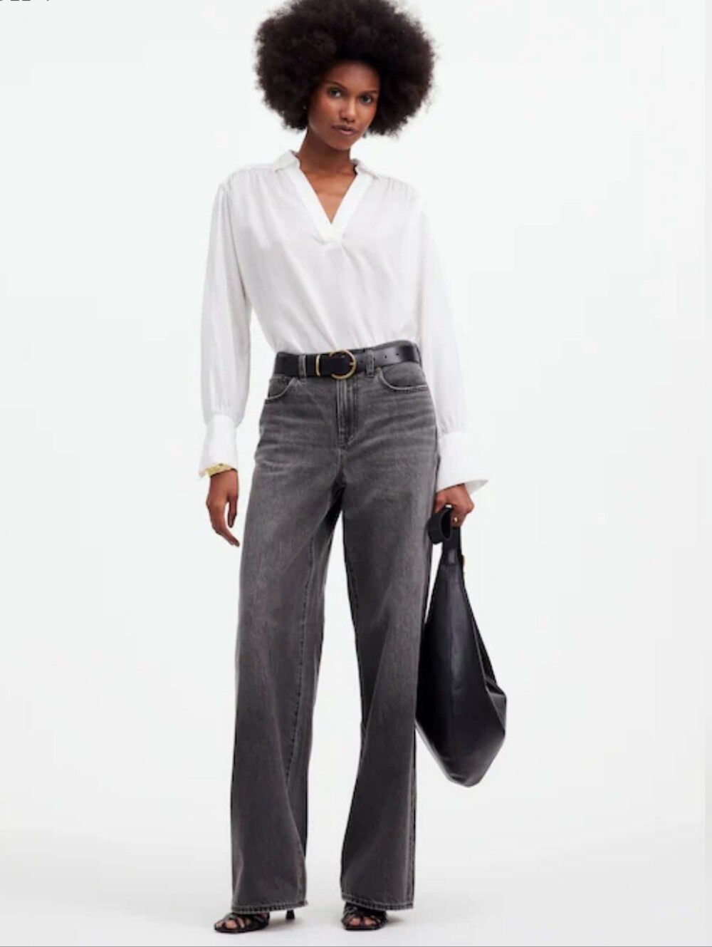 Madewell Super Wide Leg Jeans High Rise Grey Washed Black Denim Womens Size 30